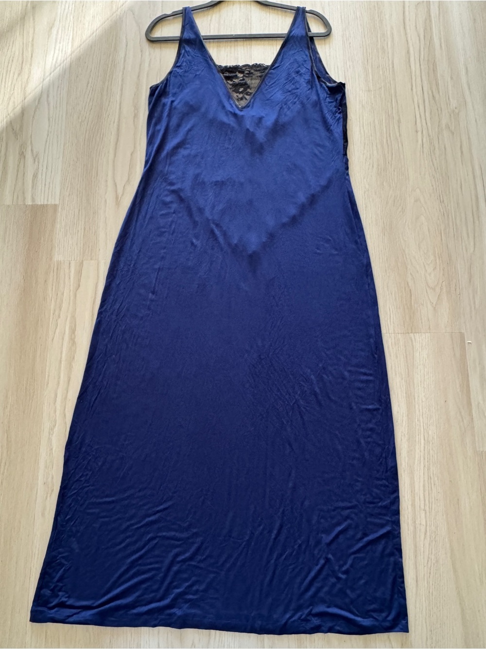 Soma Cool Nights Maxi Sleep Dress pajama night gown lace navy bamboo rayon L